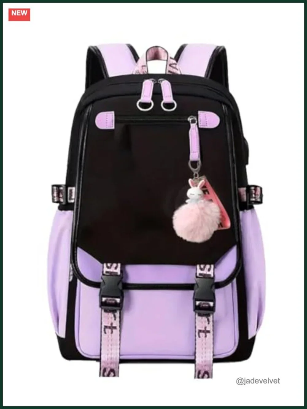 Cute School Backpack with USB Port, Kawaii Pins, Daypack for Teen Girls